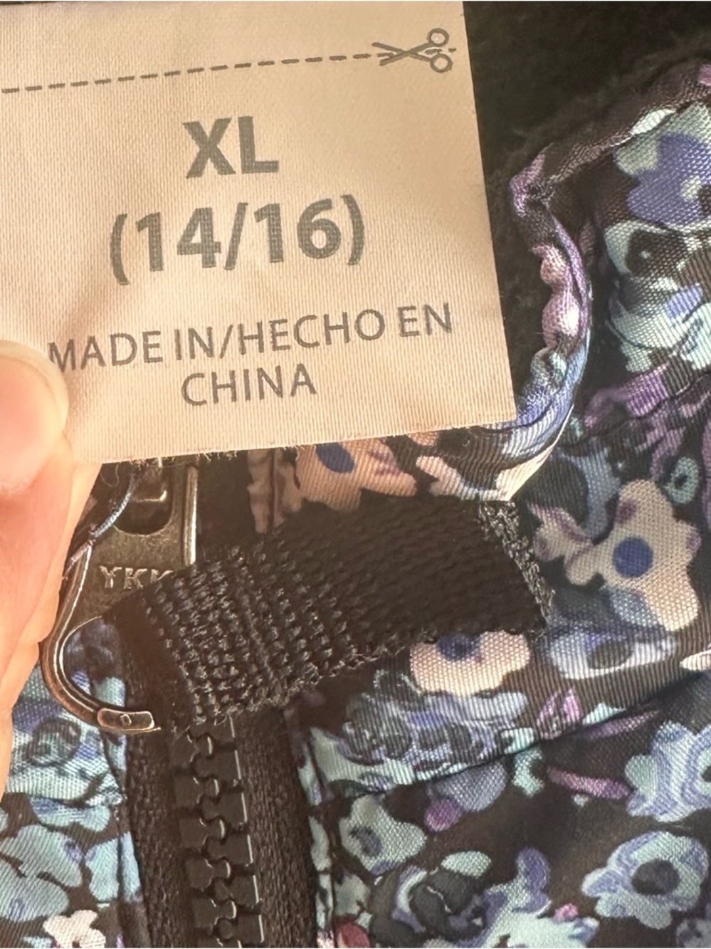 Floral Quilted Zip-Up Jacket in Navy & Blue 14/16 - Picture 3 of 5